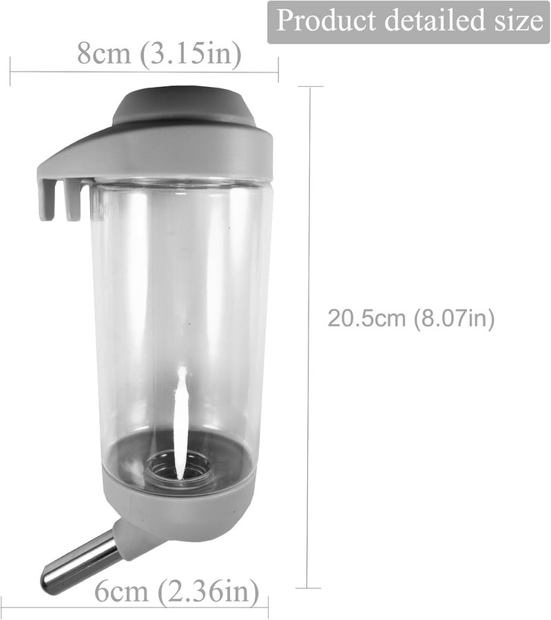 DEEUCHIS Dog Crate Water Bottle Dispenser - No Drip Cat Kennel Water Dispenser & Cage Water Feeder - Easy-to-Use Water Bottle for Dog Crate - Perfect for Keeping Your Pet Hydrated (Grey)-500ML - Image 2